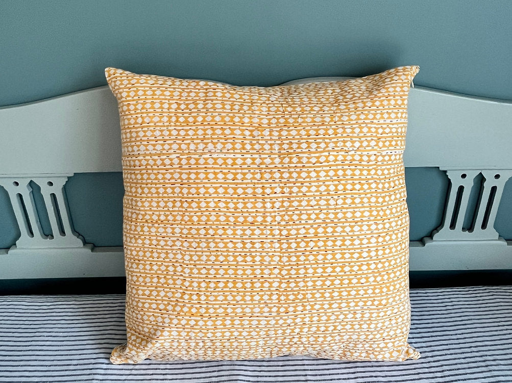 Cushion Cover Kantha Yellow